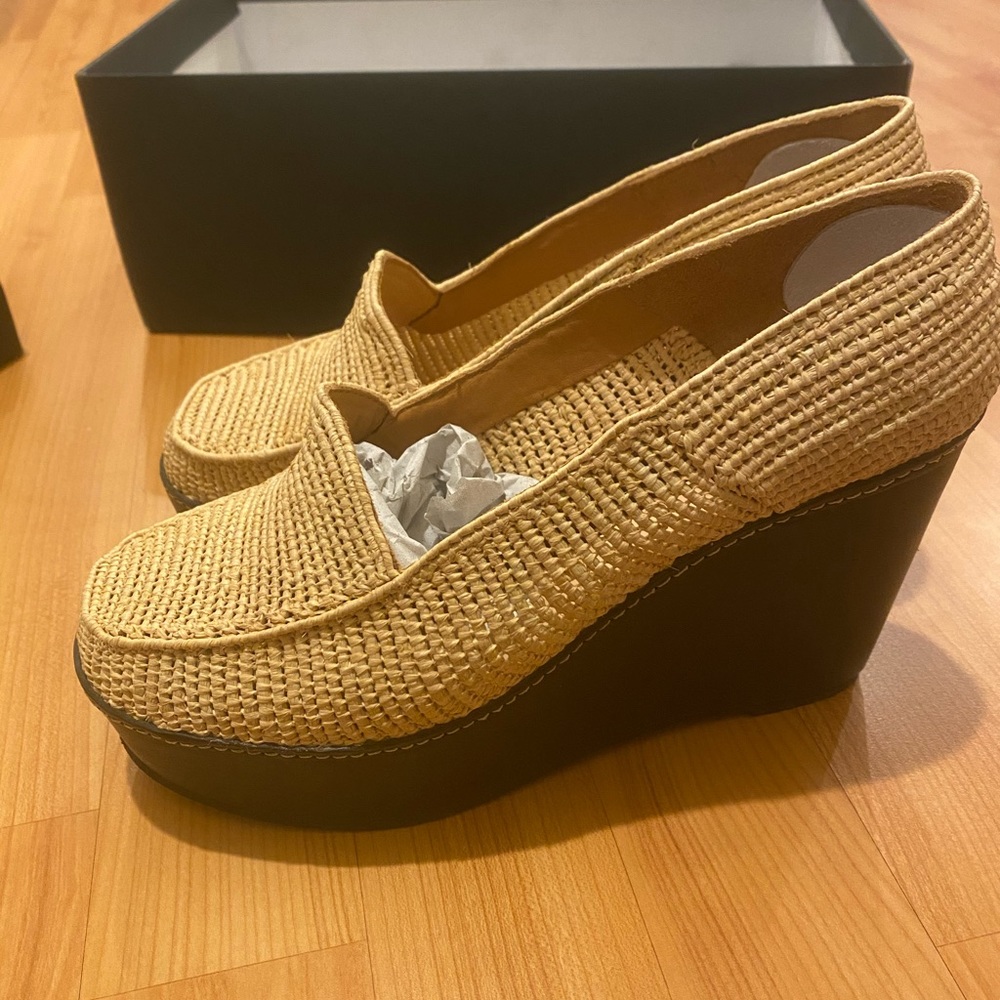 CarvenxRobert Clergerie Woven Raffia Wedge Sandals
